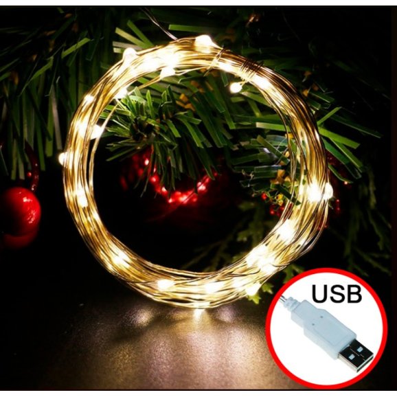 Гирлянда роса USB 5м warm