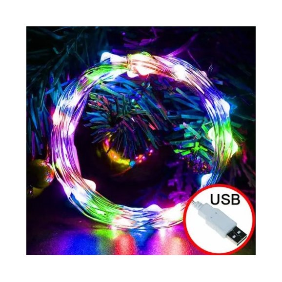 Гирлянда роса USB 10м RGB