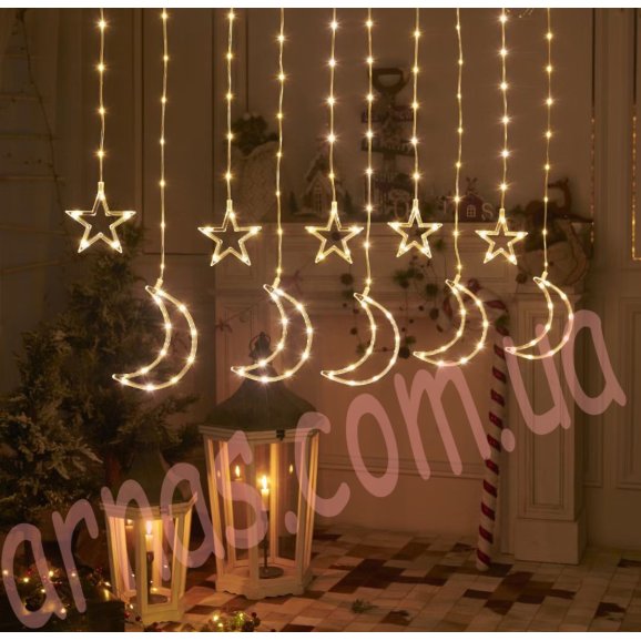 Гирлянда-штора 5 месяцев, 5 звезд - 10 дорожек warm (33-5)