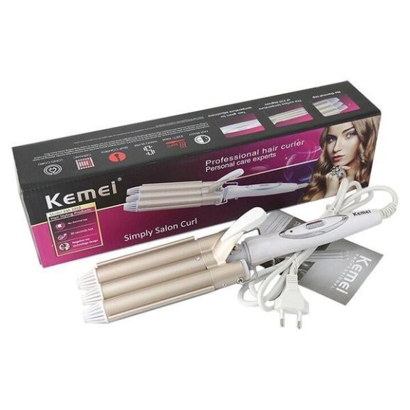 Плойка для волос тройная керамическая Kemei KM-1010