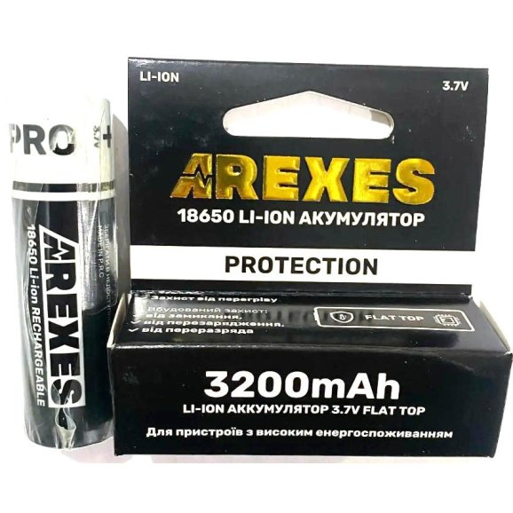 Аккумулятор Arexes Li-ion 18650 3.7v 3200mah с защитой высокотоковый (без пиптика)