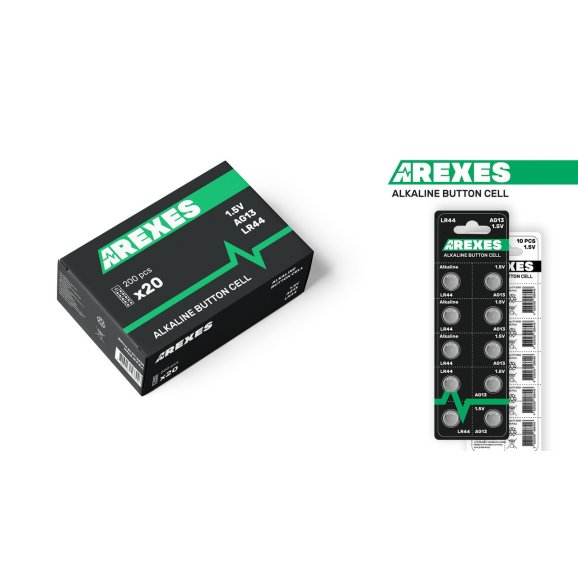 Батарейка AG13 LR44 1.5v Arexes alkaline (в упаковке 20 блистеров, 200 батареек)