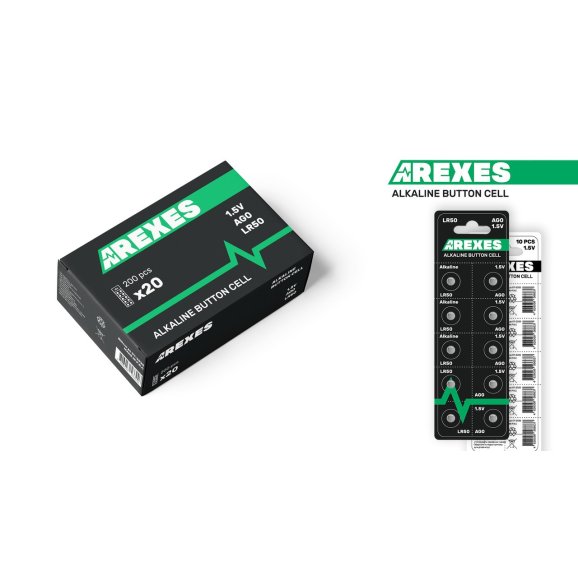 Батарейка AG0 LR50 1.5v Arexes alkaline (в упаковке 20 блистеров, 200 батареек)